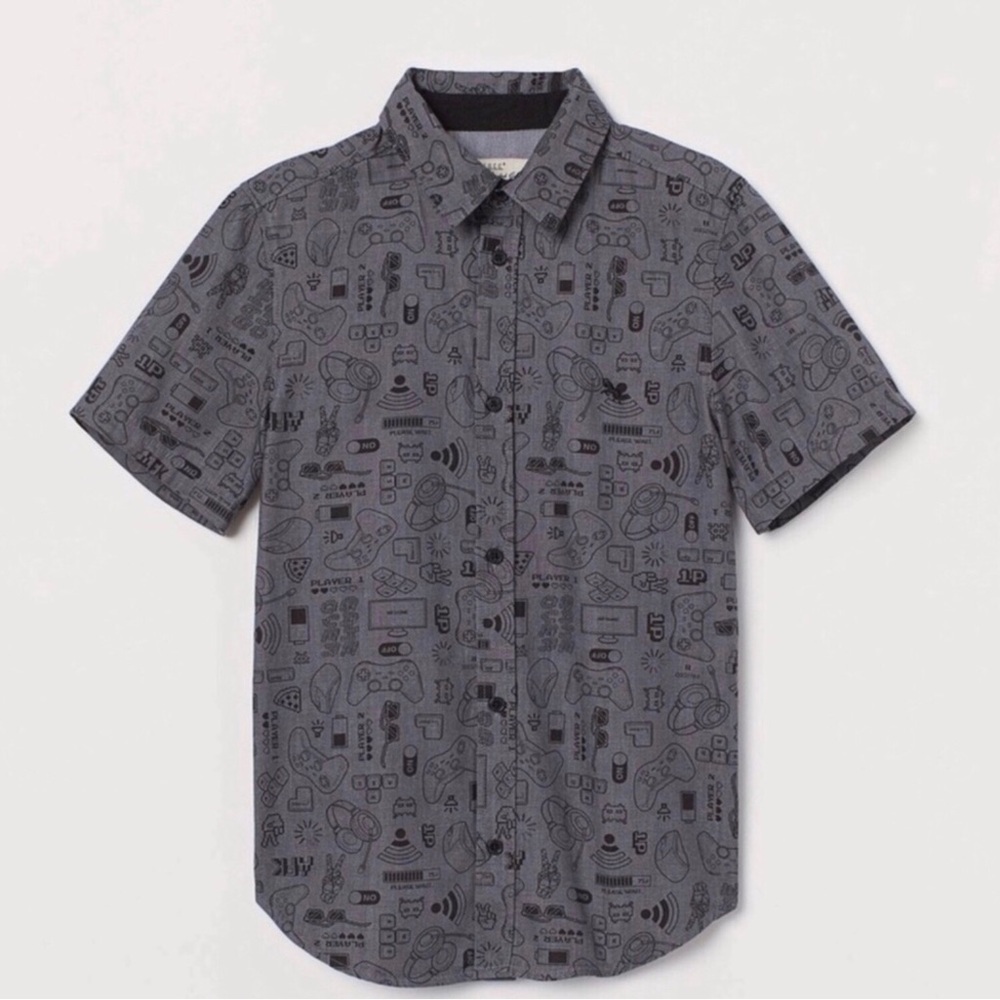 L.O.G.G H&M Cotton Gaming Graphic Print Button Down Shirt
